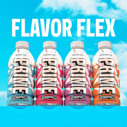 PRIME ZERO Variety Berry Ice, Cherry Ice, & Orange Ice Sugar Free Sports Drinks, Electrolyte Enhanced to Replenish Fluids, B Vitamins, Antioxidants, Low Calorie, Natural Flavors, 12 Fl Oz, 15 Pack