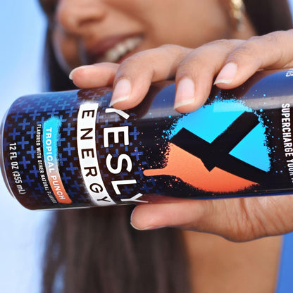 Yesly Energy Drink, Tropical Punch, Naturally Flavored Sparkling Energy Drink With Electrolytes, Magnesium, Potassium, Vitamin C, B6 & B12, Natural Caffeine From Green Tea, 12 Fl Oz Cans, 12 Pack