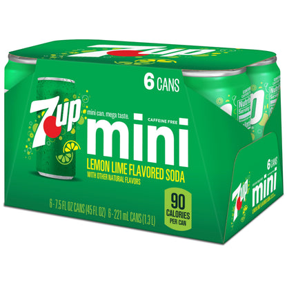 7UP Lemon Lime Soda, 7.5 Fl Oz Cans, 6 Pack