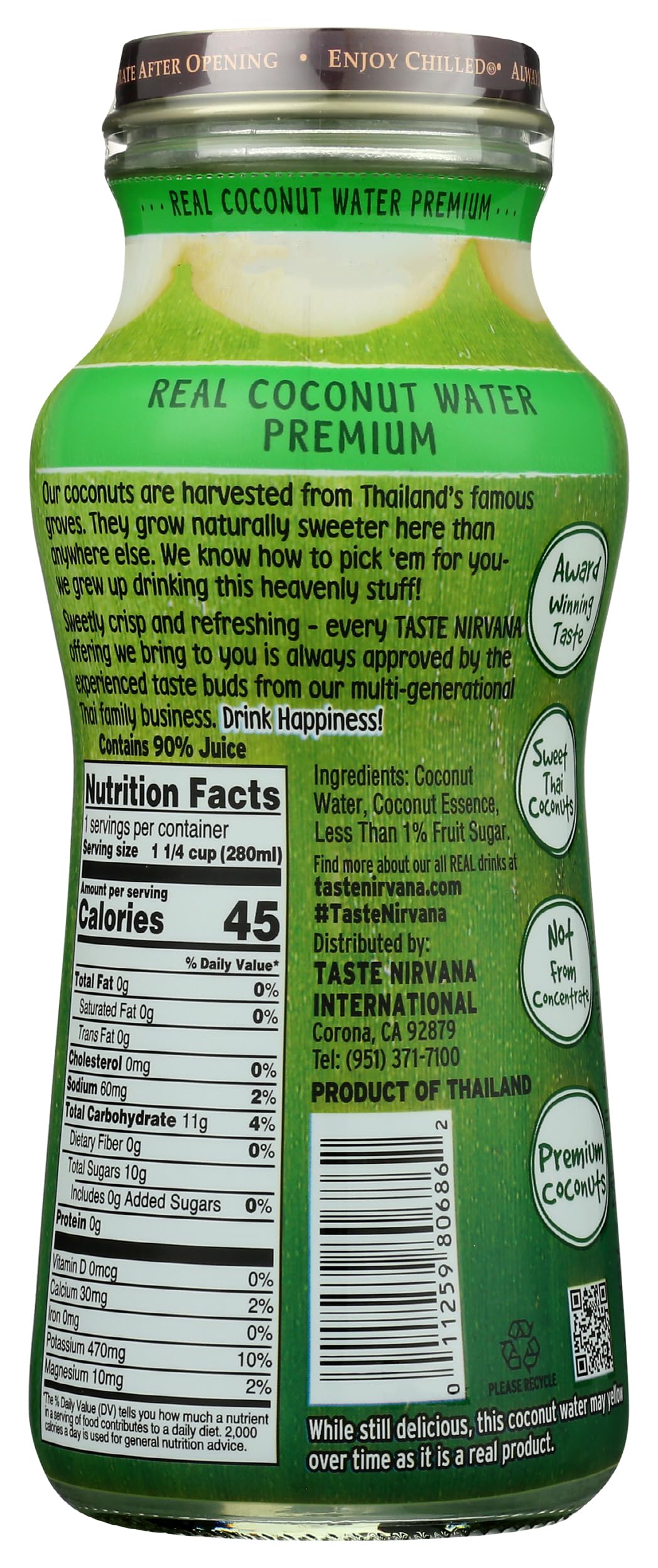 Taste Nirvana Real Coconut Water, 9.5 Fl Oz