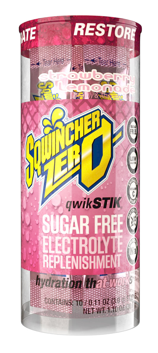 Sqwincher Zero Qwik Stik, Strawberry Lemonade, Sugar Free, Low Calorie, Low Sodium Electrolyte Powder Hydration Drink Mix, .11 oz Packet (Pack of 200)