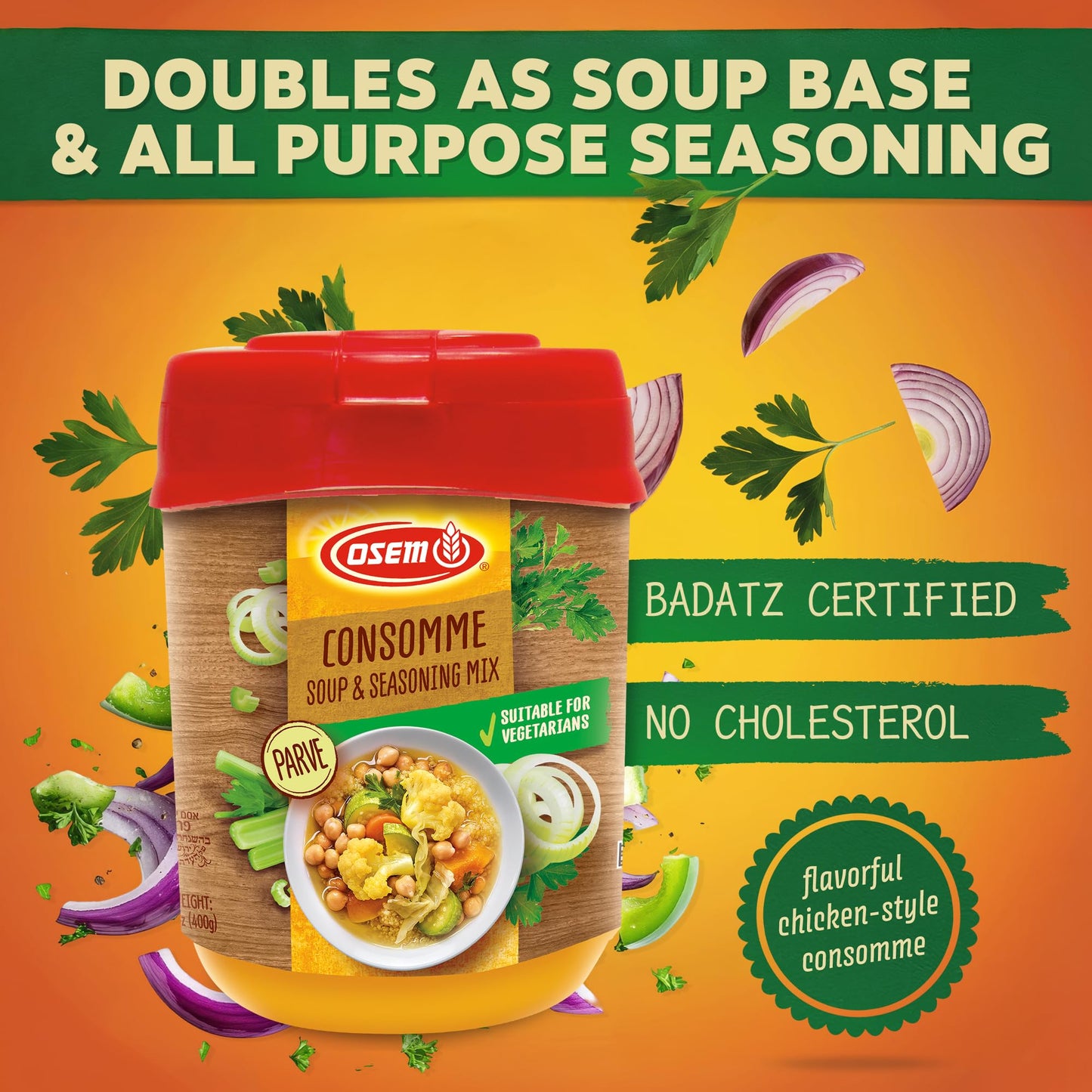 Osem Chicken Flavored Consomme Powder Soup & Seasoning Mix - Instant Broth Base, Perfect for Soups, Sauces, Stews, Rice, and More - Rich Savory Flavor Enhancer for Cooking - 14.1 oz (Pack of 2)