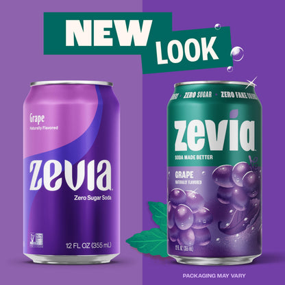 Zevia Grape Zero Calorie Soda, 12 Fl Oz Cans, 6 Pack