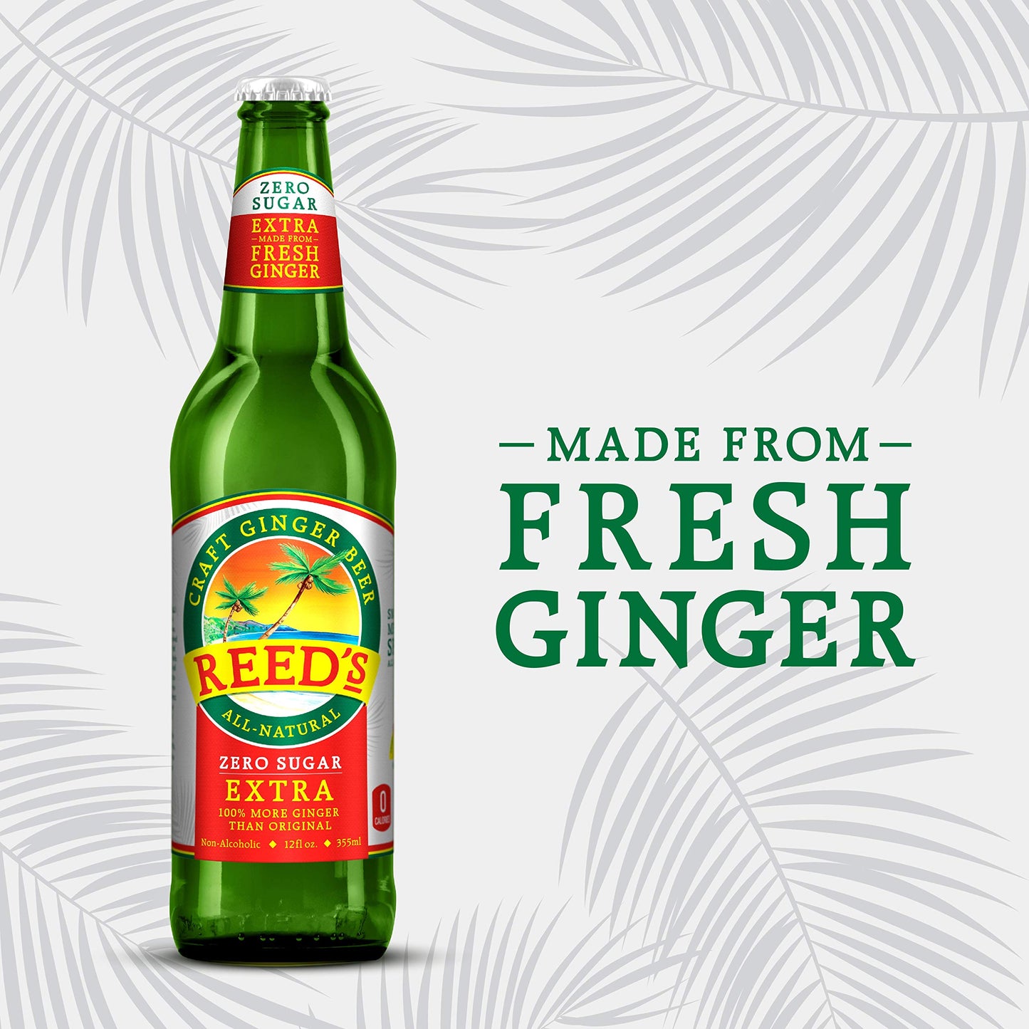 Reeds Ginger Brew, Soda Ginger Beer Zero Sugar Extra, 12 Fl Oz, 4 Pack