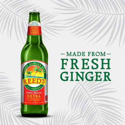 Reeds Ginger Brew, Soda Ginger Beer Zero Sugar Extra, 12 Fl Oz, 4 Pack