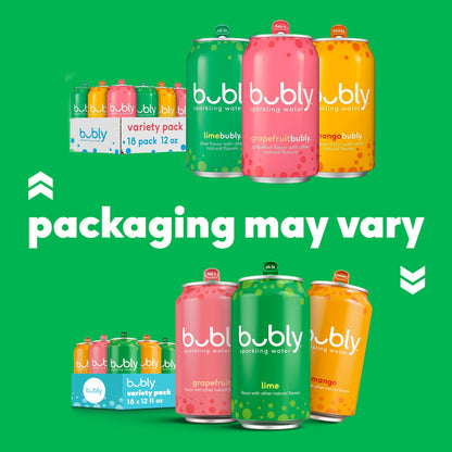 bubly Sparkling Water,Tropical Thrill 3 Flavor Variety Pack (Lime,Grapefruit,Mango),Zero Sugar & Zero Calories,Seltzer Water,12 Fl Oz Cans,(Pack of 36)