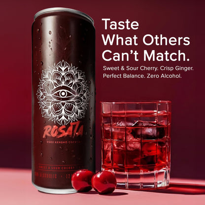 RSRV Kenshō Cocktails – Premium Non Alcoholic Drinks for Adults – Ready-to-Drink Craft Mocktails with Natural Ingredients – 60 Calories, Vegan – Rosata (Sweet & Sour Cherry & Ginger, 12oz, Pack of 12)