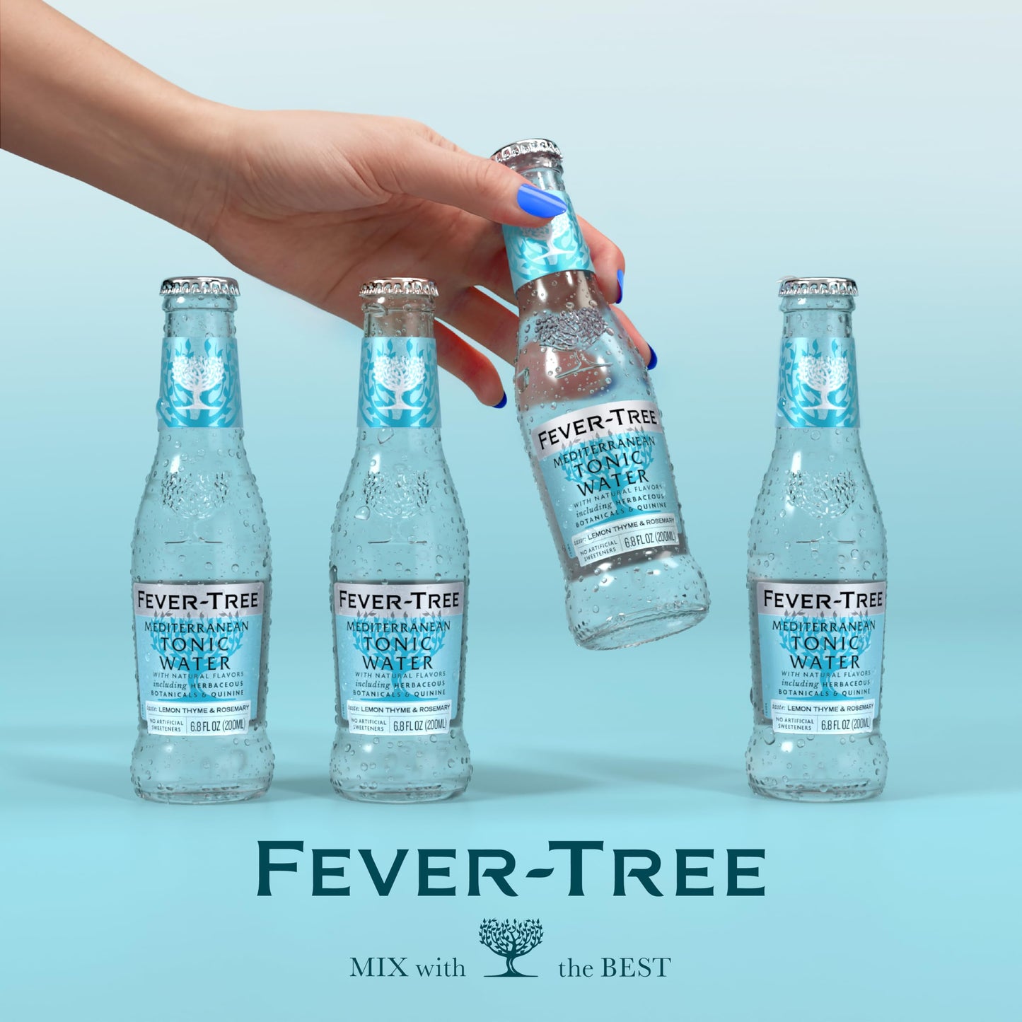 Fever-Tree Mediterranean Tonic Water – Premium Mixer for Cocktails and Mocktails, 6.8 fl oz Bottles, Pack of 24 – Naturally Sourced, Non-GMO
