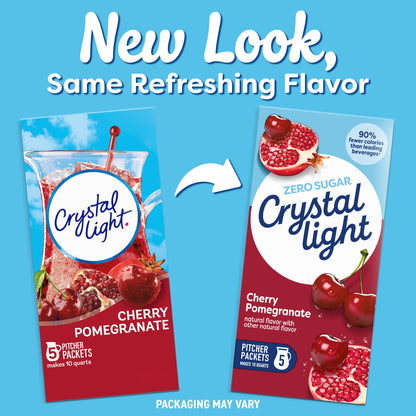 Crystal Light Drink Mix, 5 Pitcher Packets, for Flavorful Hydration and Shareable Refreshment, Cherry Pomegranate, flavored with other natural flavor, Zero Sugar, Low Calorie, 2.2 oz