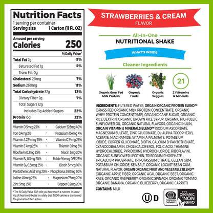 Orgain Organic Nutritional Vegan Protein Shake, Vanilla Bean (Pack of 12) Organic Nutritional Protein Shake, Strawberries & Cream (Pack of 12)