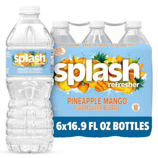 SPLASH REFRESHER Flavored Water Bottles, Pineapple Mango Flavor - 6-Pack, 16.9 Fl Oz - Refreshing Flavored Bottled Water with Electrolytes - Zero Sugar & Zero Calories