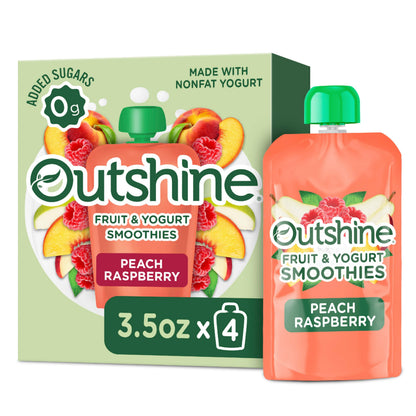 Outshine Fruit & Yogurt Smoothie Peach Raspberry, Smoothie Pouch, On The Go Snack, 4Pk 14 oz