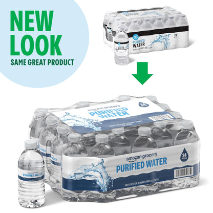 Amazon Grocery, Purified Water, Plastic Bottles, 10 Fl Oz, Pack 24