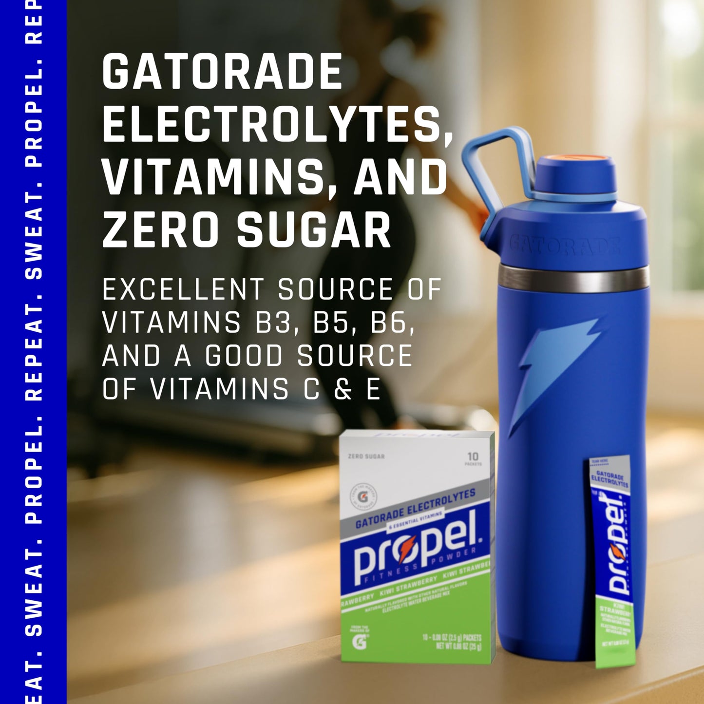 Propel Electrolyte Enhanced Water Drink Mix Powder Packets, Kiwi Strawberry, Zero Calorie & Zero Sugar Hydration with Electrolytes and Vitamins C & E (10 Packets)