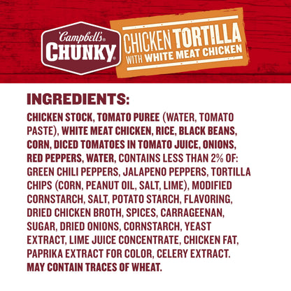 Campbell’s Chunky Soup, Chicken Tortilla With White Meat Chicken, 16.1 oz Can (Pack of 8)