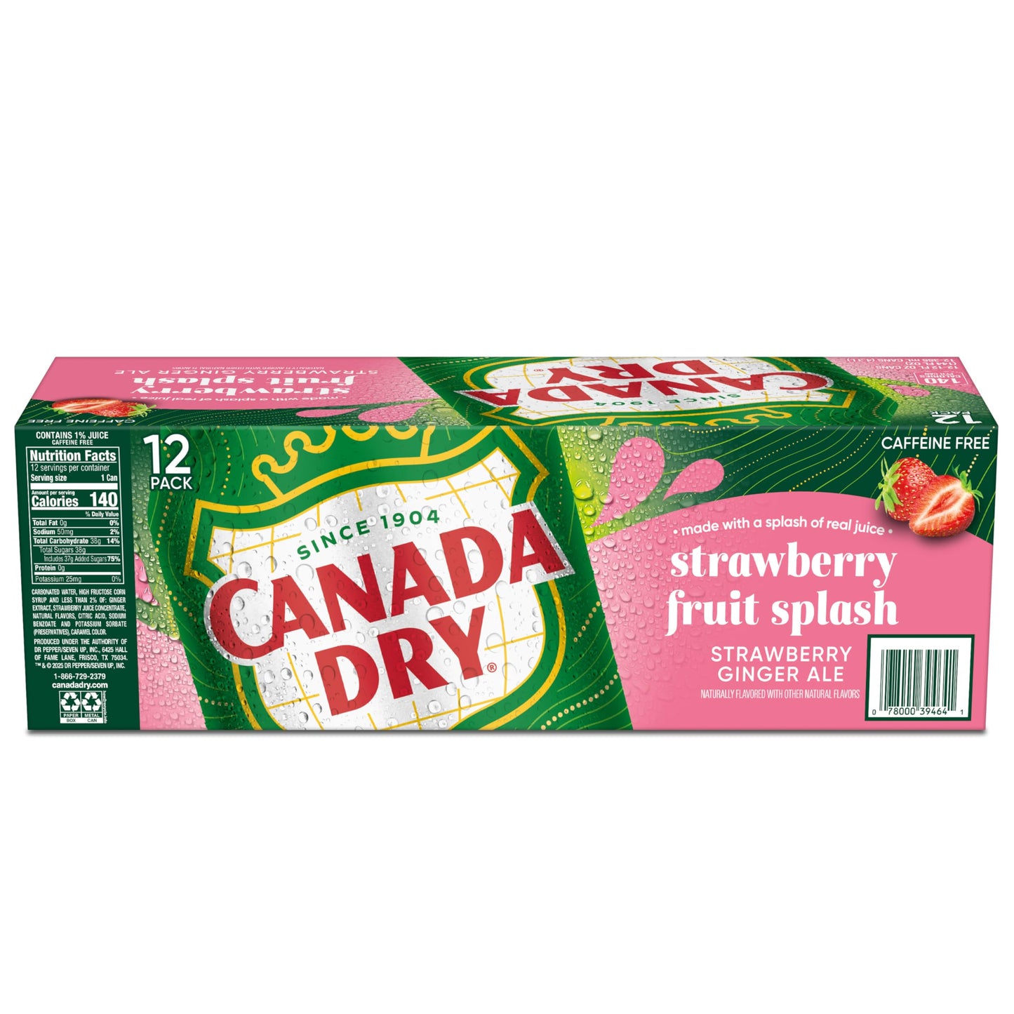 Canada Dry Fruit Splash Strawberry Ginger Ale Soda, 12 fl oz cans, 12 pack