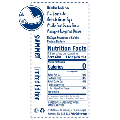 Polar Seltzer Limited Edition Sparkling Water, Summer Variety Pack, 12 fl oz cans, 12 pack