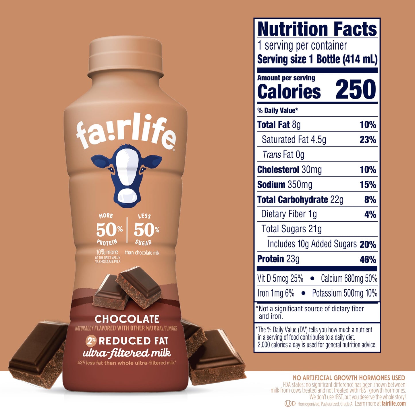 YUP! 2% Reduced Fat Ultra-Filtered Milk (Lactose Free), Rich Chocolate, Single Serve, Shelf Stable 14 fl oz Bottle