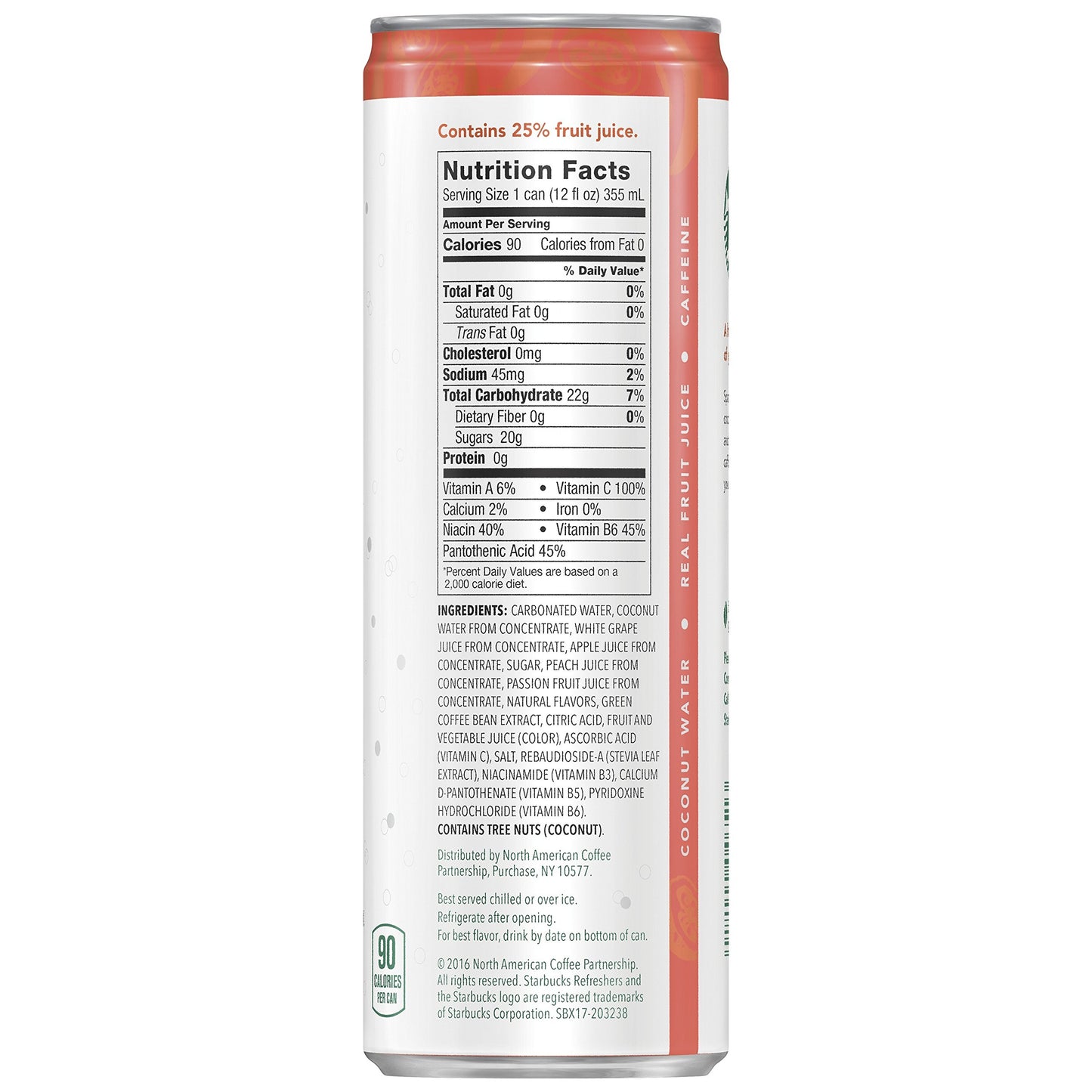 Starbucks Refreshers Peach Passion Fruit Sparkling Juice Blend, 12 oz Can