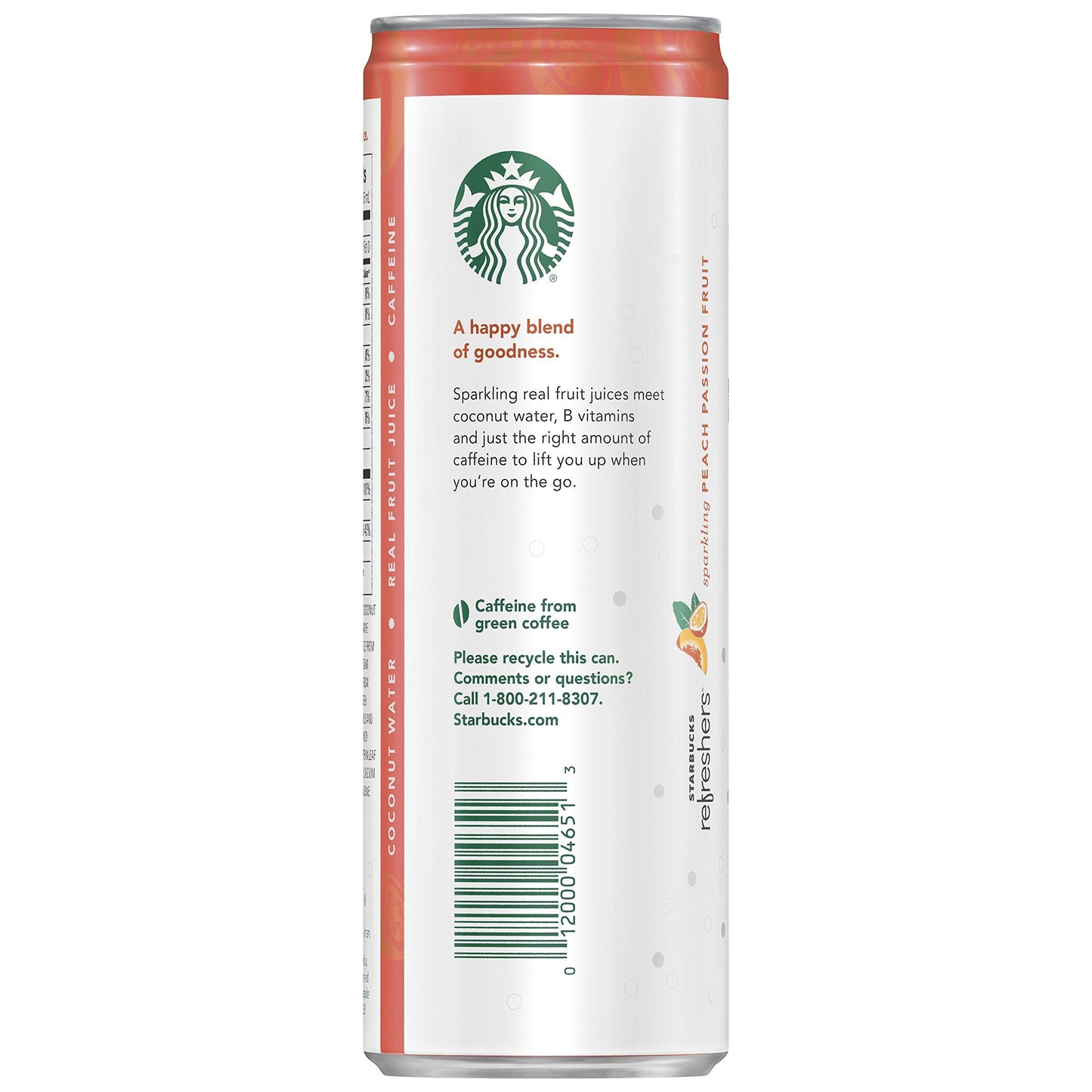 Starbucks Refreshers Peach Passion Fruit Sparkling Juice Blend, 12 oz Can
