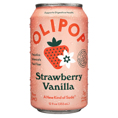 Olipop Strawberry Vanilla Sparkling Tonic, 12 Fl Oz Can