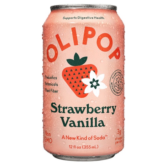 Olipop Strawberry Vanilla Sparkling Tonic, 12 Fl Oz Can