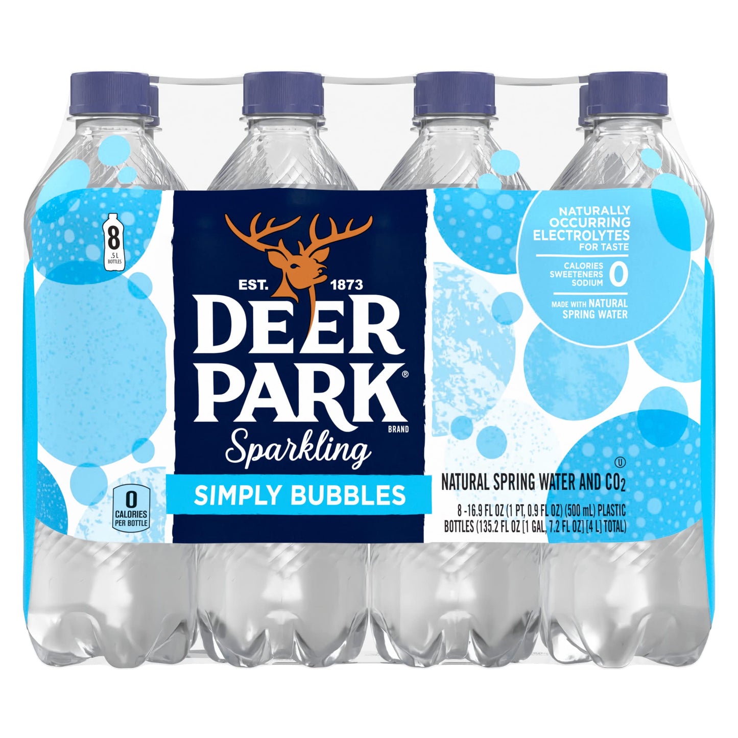 Deer Park Sparkling Water, Simply Bubbles, 16.9 Fl Oz Bottles (Pack of 8)