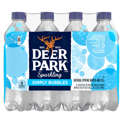 Deer Park Sparkling Water, Simply Bubbles, 16.9 Fl Oz Bottles (Pack of 8)