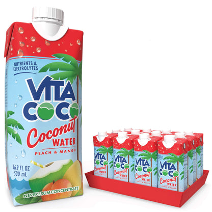 Vita Coco Coconut Water, Peach & Mango and Vita Coco Coconut Water, Pure Organic - Naturally Hydrating Electrolyte Drink - Smart Alternative to Coffee, Soda, and Sports Drinks - Gluten Free - 16.9 Ounce (Pack of 12)