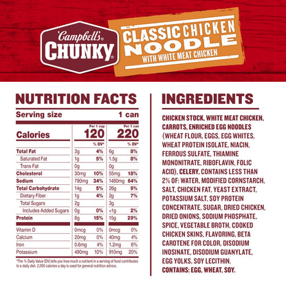 Campbell’s Chunky Soup, Classic Chicken Noodle Soup, 16.1 Oz Can (Case of 8)