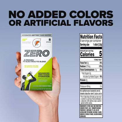 Gatorade Zero Sugar Electrolyte Powder Drink Mix, Lemon Lime, (32 Servings), No Artificial Flavors, No Added Colors, Zero Sugar, Sports Drinks, Hydration, Electrolyte Drink
