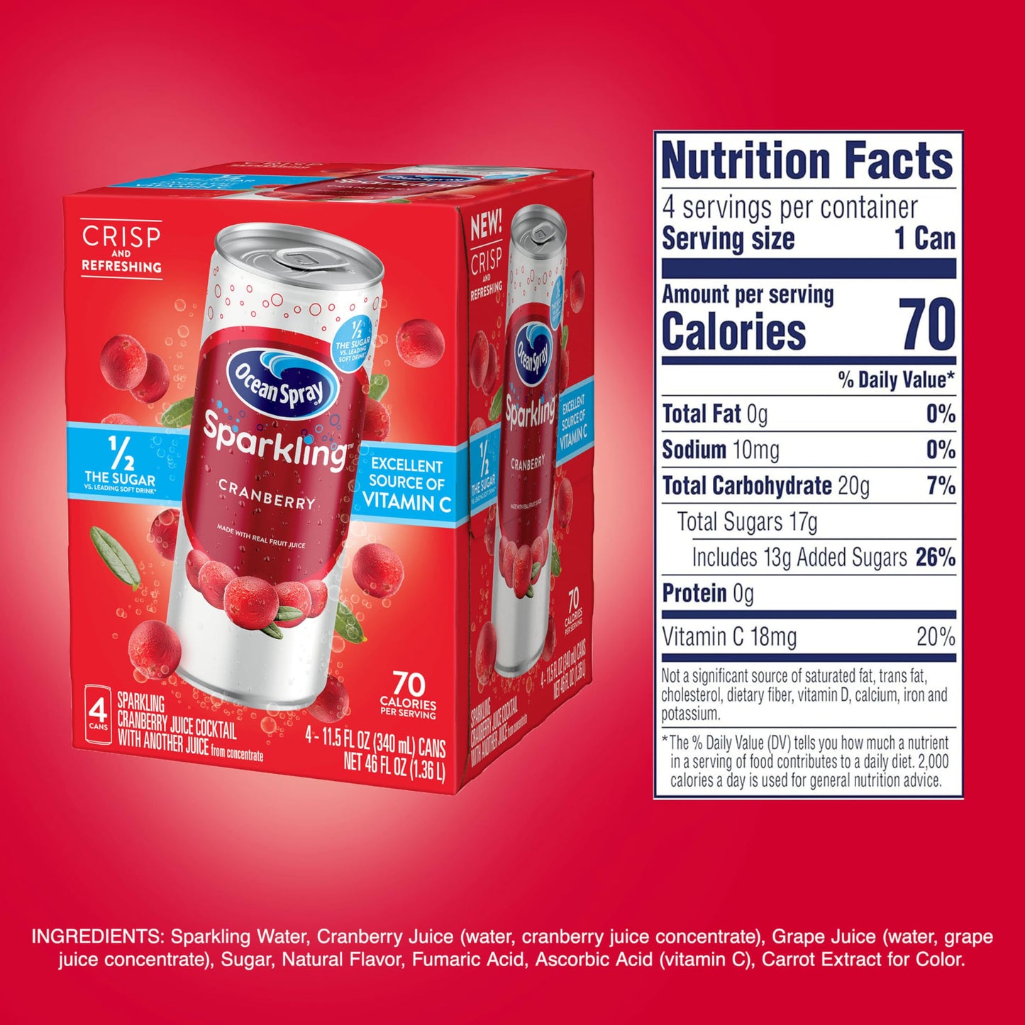 Ocean Spray® Sparkling Cranberry Juice Drink, 11.5 Fl Oz Cans, 4 Count