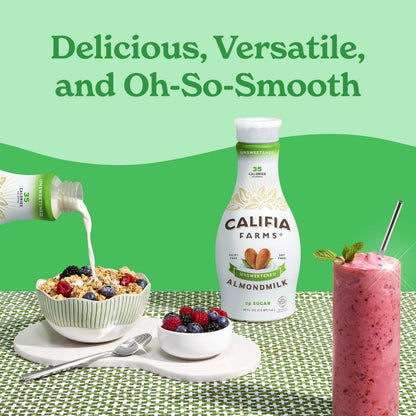 Califia Farms - Unsweetened Almond Milk, 48 Oz, Dairy Free, Vegan, Plant Based, Keto, Vegan, Gluten Free, Non GMO, Sugar Free, High Calcium, Smoothie