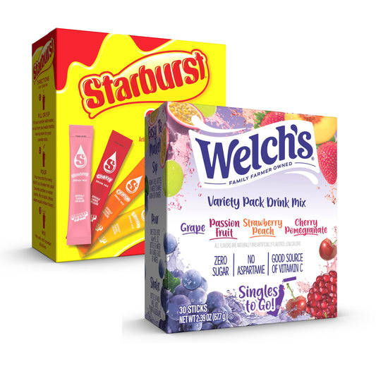 Welch's & Starburst Singles To Go Variety Pack, Watertok Powdered Drink Mix, 8 Flavors Total, 2 Boxes (60 Servings)