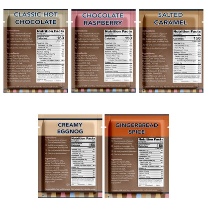 Double Donut Coffee Flavored Hot Chocolate Packets Variety Pack,18 Count Includes Classic, White Chocolate, Chocolate Raspberry, Salted Caramel, Pumpkin, French Vanilla & Peppermint (Pack of 2)
