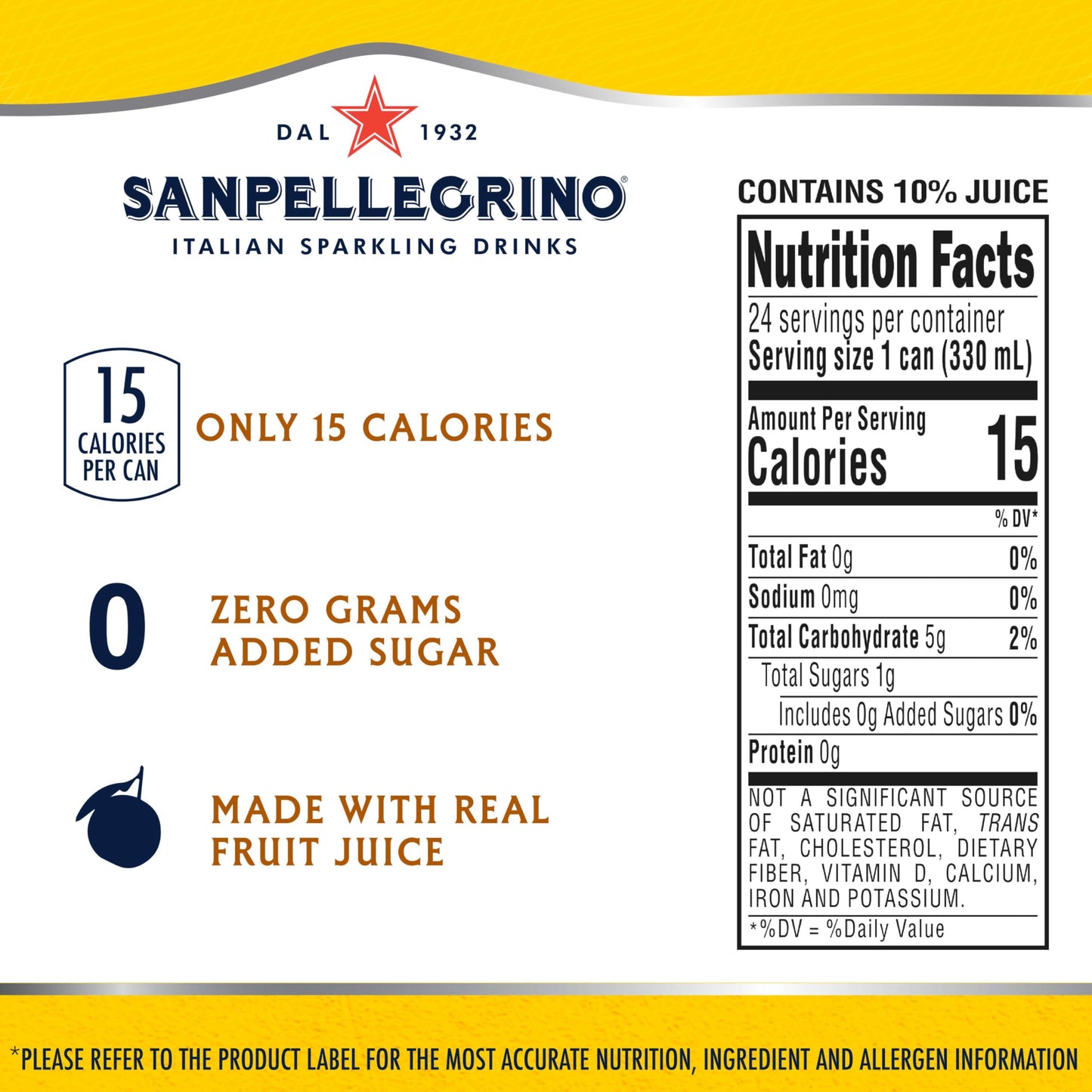 Sanpellegrino Zero Grams Added Sugar Italian Sparkling Drinks Lemonade, Sparkling Lemon Beverage, 24 Pack of 11.15 Fl Oz Cans