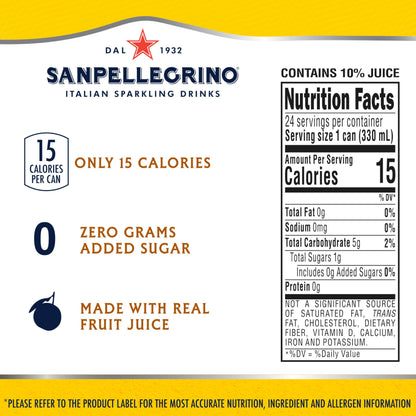 Sanpellegrino Zero Grams Added Sugar Italian Sparkling Drinks Lemonade, Sparkling Lemon Beverage, 24 Pack of 11.15 Fl Oz Cans