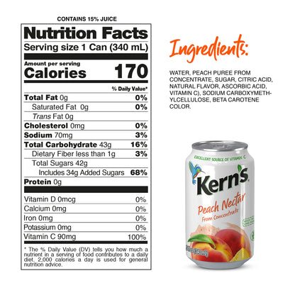 Kern’s Tropical Fruit Nectar Juice Variety Pack - Mango Nectar & Peach Juice - Made from Fruit Puree for Smoothie Mix, Cocktail Mixers & Kids Drinks - 11.5oz, 12 Pack Canned Drinks