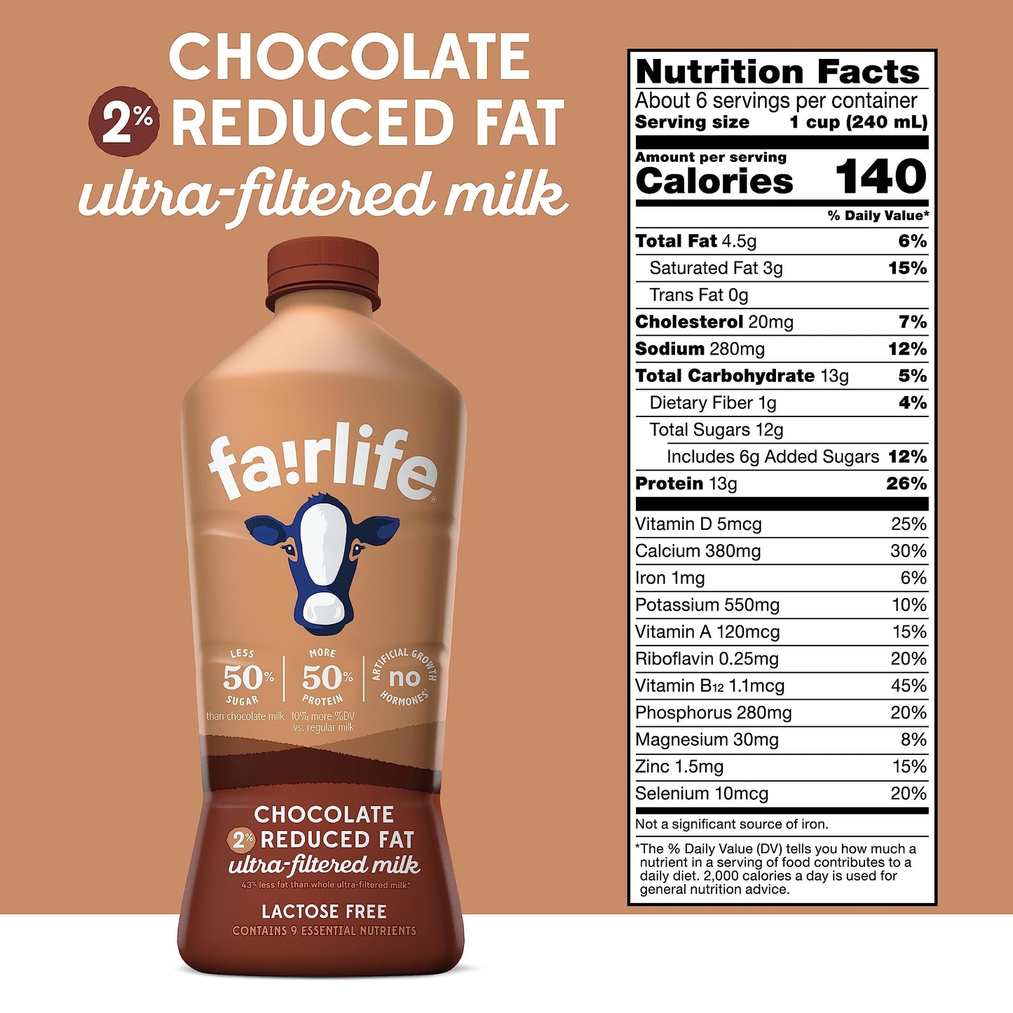 fairlife Chocolate, 2% reduced fat milk, 52 fl oz