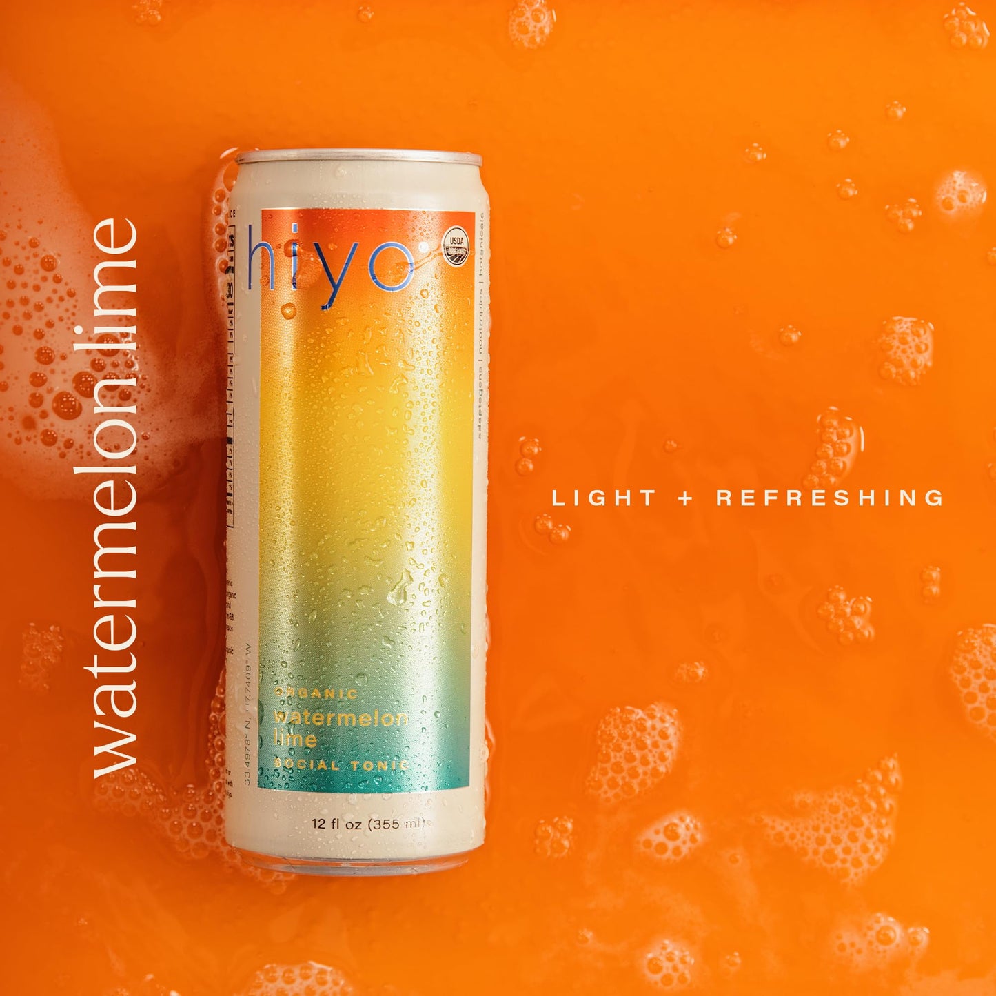 Hiyo Organic Social Tonic - Watermelon Lime, 12 FZ - N.A. Functional Seltzer, Sparkling Water Crafted with Organic Adaptogens, Nootropics & Botanicals