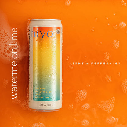 Hiyo Organic Social Tonic - Watermelon Lime, 12 FZ - N.A. Functional Seltzer, Sparkling Water Crafted with Organic Adaptogens, Nootropics & Botanicals