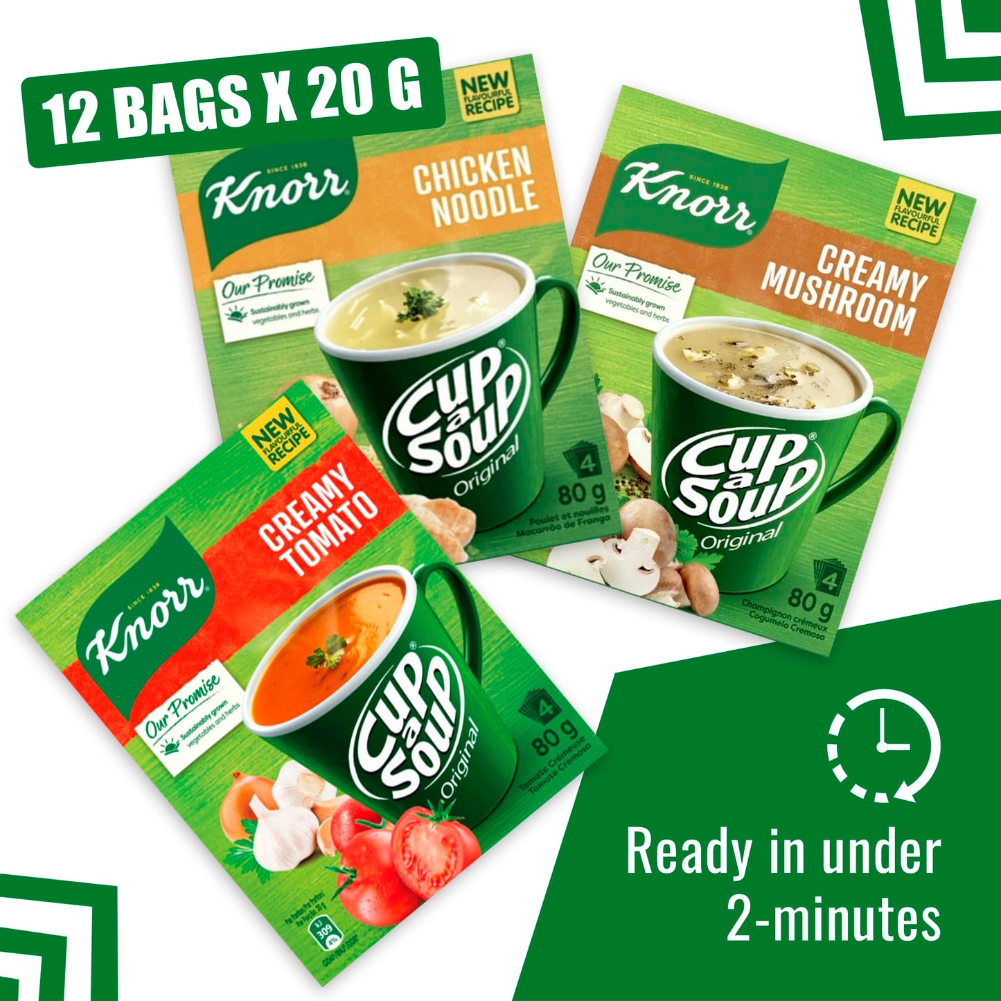 Cup-a-Soup Variety Pack Bundle - Includes Chicken Noodle, Creamy Mushroom, and Creamy Tomato Instant Soups - Quick and Wholesome Meals