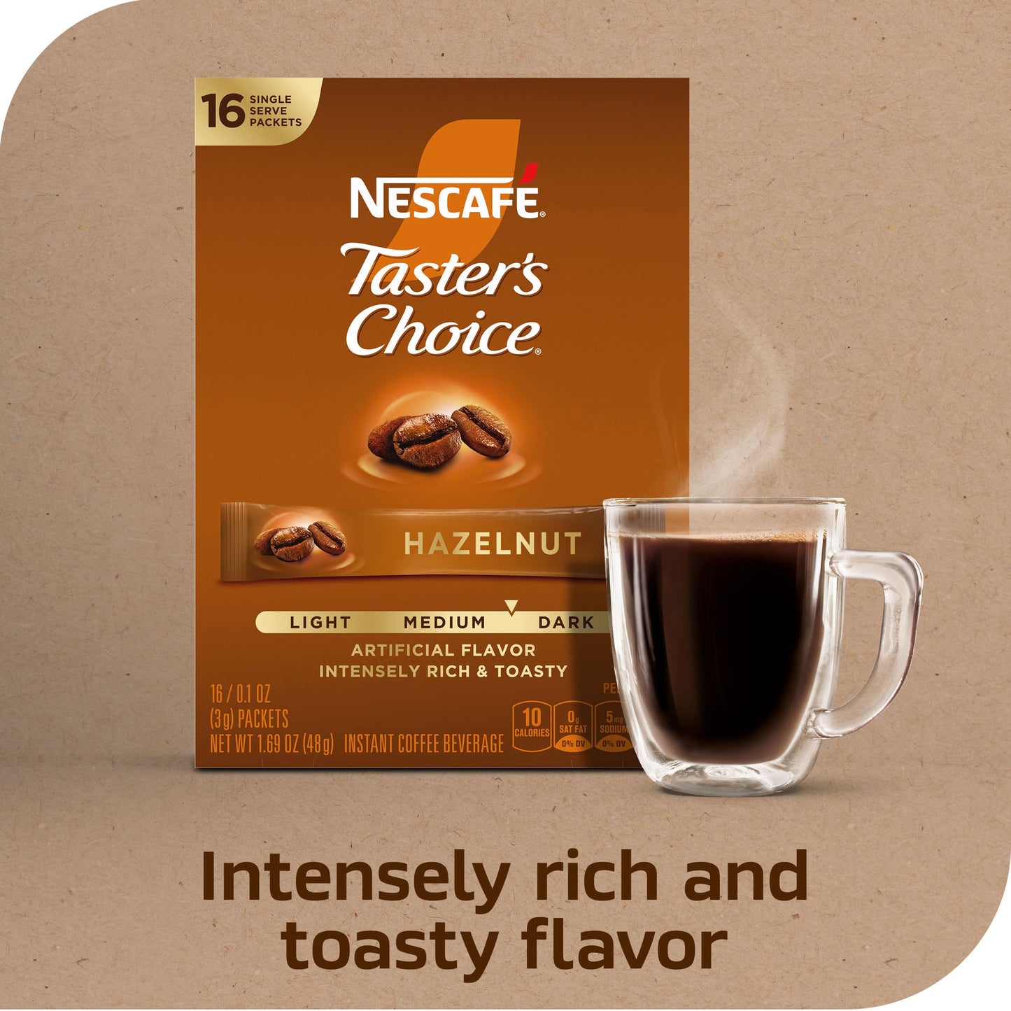 Nescafe Taster's Choice Instant Coffee Beverage, Hazelnut, 16 count (Pack of 16)