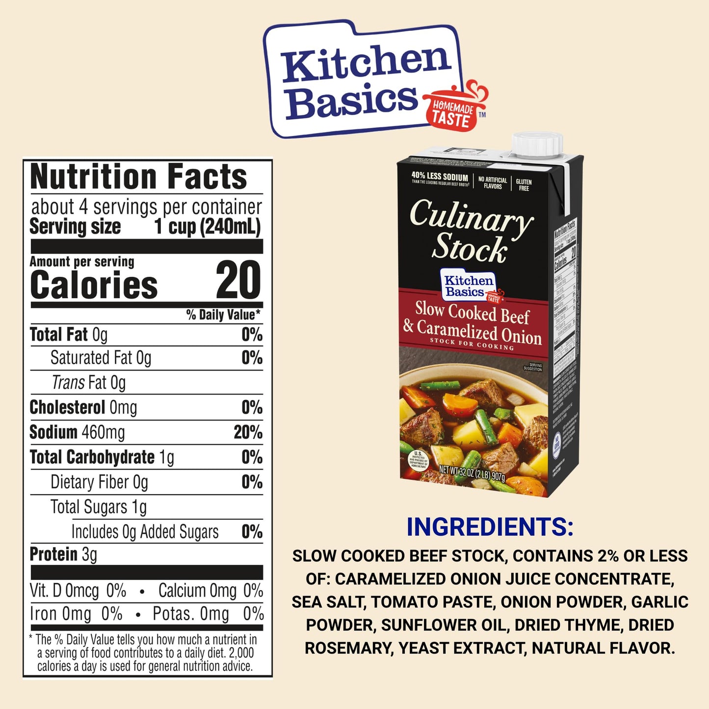 Kitchen Basics Slow Cooked Beef and Onion Culinary Stock, 32 oz. Carton (Pack of 12)