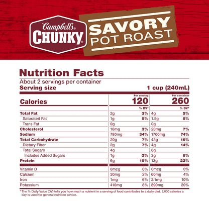 Campbell’s Chunky Soup, Savory Pot Roast Soup, 18.8 oz Can