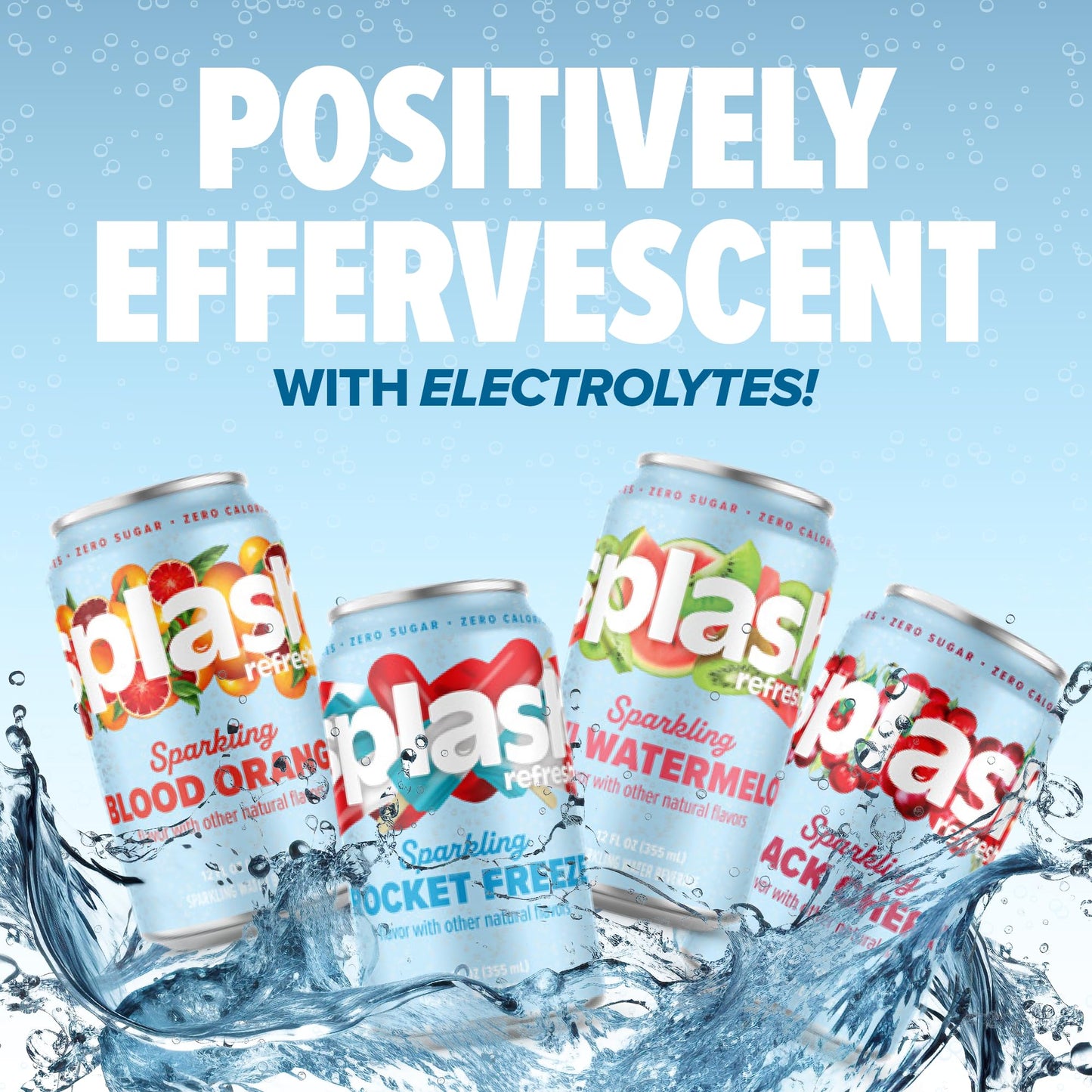 SPLASH REFRESHER Sparkling Water, Rocket Freeze - 8-Pack, 12 Fl Oz Cans - Flavored Carbonated Seltzer Water with Electrolytes, Zero Sugar & Zero Calories