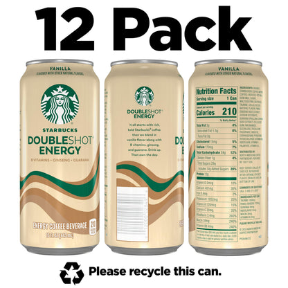 Starbucks Doubleshot Energy Drink Coffee Beverage,Vanilla,Iced Coffee,15 fl oz Cans,(Pack of 24)