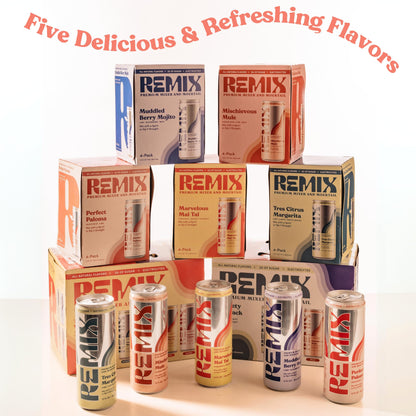 Remix Non-Alcoholic Drinks & Mocktails - Alcohol Replacement Beverage with All-Natural Flavors, Real Juice & Electrolytes - Low Sugar & Calorie Non-Alcoholic Spirits (4 Pack, Muddled Berry Mojito)