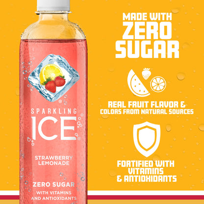 Sparkling Ice +Caffeine Strawberry Citrus Sparkling Water (Pack Of 12) and Sparkling Ice, Strawberry Lemonade Sparkling Water (Pack of 12)
