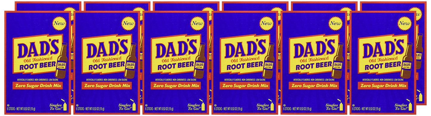 Dad's Old Fashioned Root Beer Singles To Go Sugar Free Powder Drink Mix 6 Sticks Per Box, 12 Boxes (72 Total Sticks)